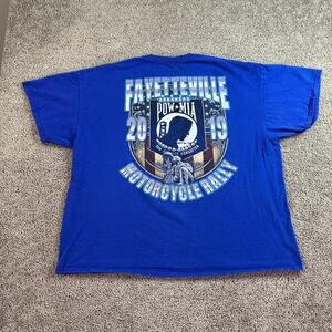 POW Motorcycle Rally Shirt Mens 2XL Blue Fayetteville Short Sleeve Biker FLAW